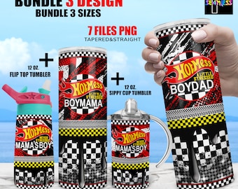 HOT MESS BOYMAMA, race mama&#39;s boy tumbler png wrap set, Sublimation Digital Download Kids Water Bottle 12oz skinny straight 20oz tumbler Png