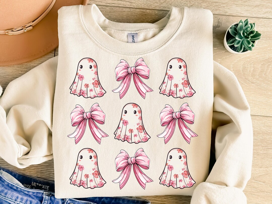 Halloween Cute Ghost Png, Coquette Bow Halloween Png, Halloween Png ...