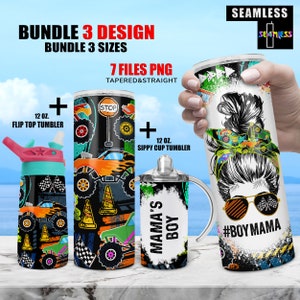 Monster Trucks BOYMAMA, MAMA&#39;S Boy tumbler Png Wrap Set | Sublimation Digital Download Kids Water Bottle wrap 12oz skinny | 20oz tumbler PNG