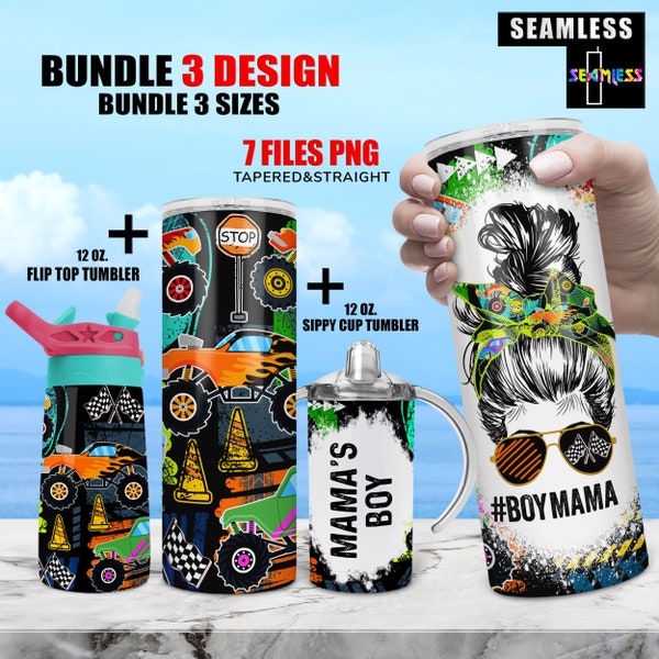 Monster Trucks BOYMAMA, MAMA'S Boy tumbler Png Wrap Set | Sublimation Digital Download Kids Water Bottle wrap 12oz skinny | 20oz tumbler PNG