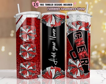 Cheerleader Leopard, fügen Sie Ihren eigenen Text hinzu, 20 Unzen dünnes Tumbler Wrap Design Vorlage, Sublimation PNG - H3