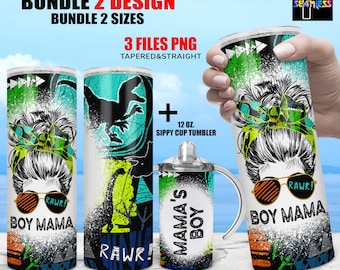 Dinosaur BOYMAMA | mama&#39;s boy tumbler png wrap set | Sublimation Digital Download Kids Water Bottle 12 oz skinny straight 20 oz tumbler PNG