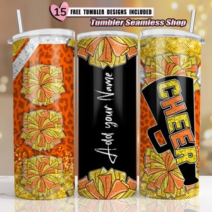 Cheer tumbler wrap, Cheerleader Leopard, add your own text tumbler wrap, 20oz skinny tumbler wrap designs Template, sublimation PNG - Y01