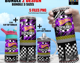 HOT MESS BOYMAMA race mama's jongen tuimelaar png wrap Set | Sublimatie digitale download kinderwaterfles 12oz magere rechte 20oz tuimelaar +H4