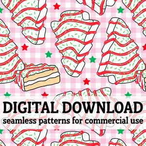 Seamless Christmas Tree Cakes pattern, sublimation png, festive sweet dessert design, holiday dessert digital download, png for sublimation