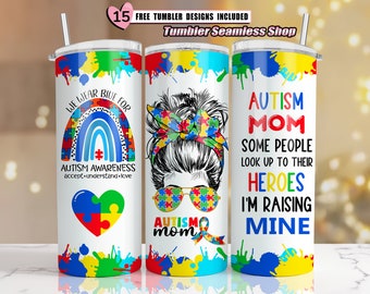 Autismo mamá vaso envoltura 20oz Skinny Tumbler Autism Wrap PNG, Conciencia del autismo, Diseño de envoltura de vaso, envoltura de vaso arco iris, Vaso de concientización