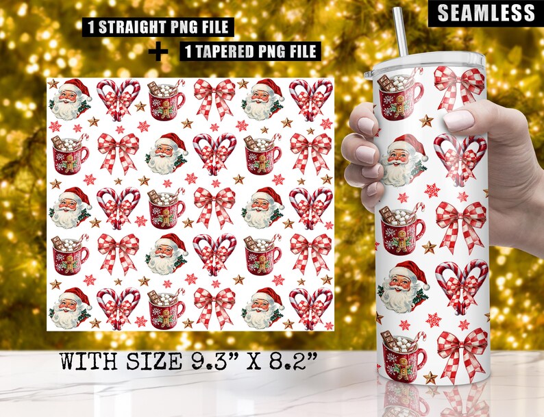 Vintage Christmas Design, Santa Face With Holly, Candy Cane Heart Bows