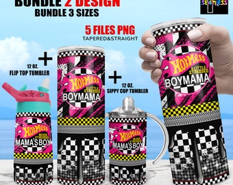 HOT MESS BOYMAMA race mama's jongen tuimelaar png wrap Set | Sublimatie digitale download kinderwaterfles 12oz magere rechte 20oz tuimelaar +H3