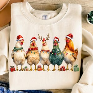 Festive chicken PNG design, watercolor chickens for Christmas, Santa hat chicken PNG, sublimation T-shirt, digital download Christmas design