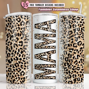 MAMA Gold Glitter, Leopard Print, Sublimation Tumbler Designs, Cheetah Print, Straight & Tapered - 20oz Skinny Tumbler Wraps Templates - PNG