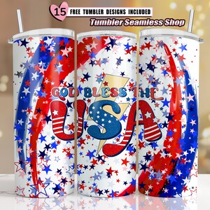 4th of July Sublimation, God Bless the USA Tumbler 20 Oz, Stars 4th of July Tumbler, 20 oz Skinny Tumbler, American Flag Tumbler Wrap PNG
