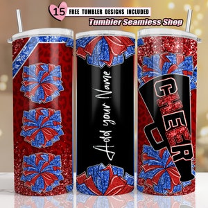 Cheer tumbler wrap, Cheerleader Leopard, add your own text tumbler wrap, 20oz skinny tumbler wrap designs Template, sublimation PNG - Red