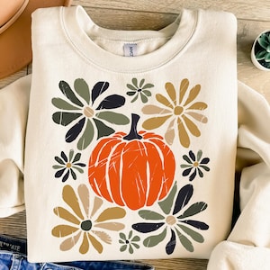 Boho Floral Pumpkin Design, Fall Sublimation PNG, Retro Autumn Flowers PNG, Digital Download, Sublimation T-shirt Design, Fall PNG