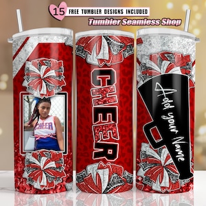 Cheer tumbler wrap, Cheerleader Leopard, add your own text tumbler, and Photos, 20oz skinny tumbler wrap designs Template, sublimation, A003