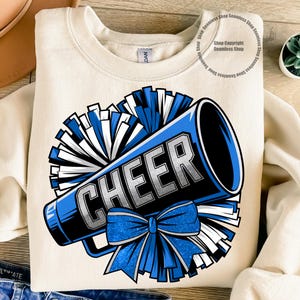 Blue Cheerleading PNG, Cheer Pom Pom Digital, Cheer Bow Design PNG, Sublimation Download, PNG T-Shirt Design, Cheer Sublimation Png