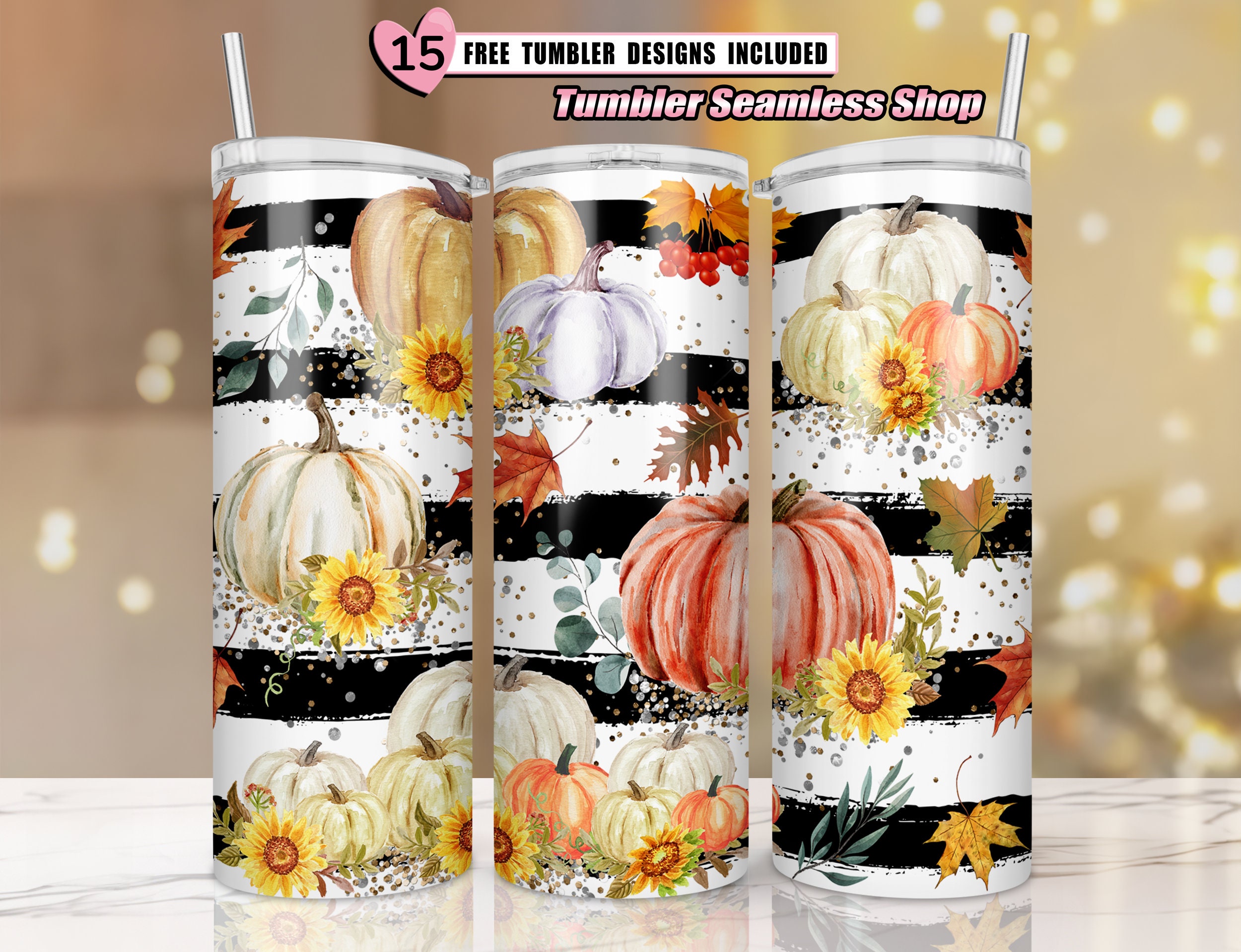 vaso de brillo de otoño, hojas de otoño de brillo, Descargas de diseños de sublimación de calabaza de otoño - Diseño de vaso delgado de 20 oz - Uso comercial PNG 2022