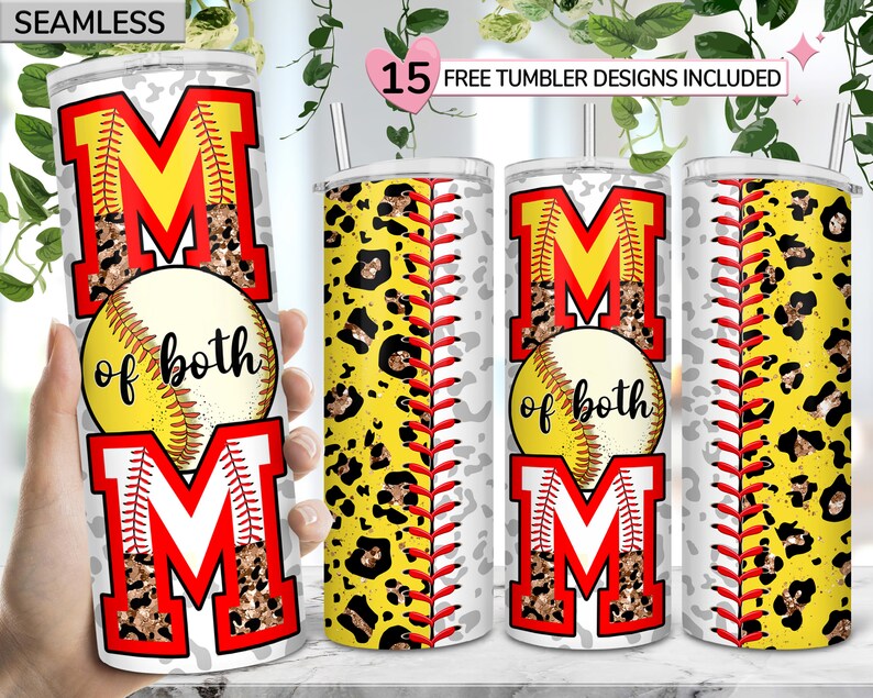 Mom of Both Softball Mom Tumbler Design Baseball Leopard Etsy
