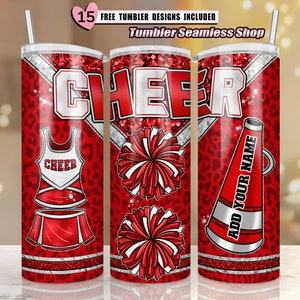 Cheer tumbler wrap, Cheerleader Leopard, add your own text tumbler wrap, 20oz skinny tumbler wrap designs Template, sublimation PNG - V02