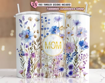 Envoltura de vaso para mamá, Diseño de sublimación de vaso flaco de 20 oz del Día de la Madre, Envoltura de vaso para la mejor mamá, PNG para la mejor mamá, descarga digital, flower03