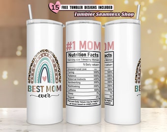 la mejor mamá de todos los tiempos png, información nutricional, vaso de 20 oz del día de la madre, regalo de madrastra, regalo de mamá, envoltura de vaso de mamá, arco iris boho png