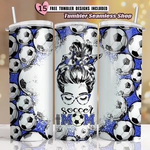 20 オンス スキニー タンブラー サッカー ママ、ブルー、グリッター、サッカー ママ タンブラー、20 オンス スキニー タンブラー ラップ昇華、タンブラー デザイン昇華 PNG