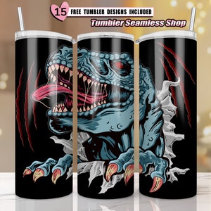 Dinosaur Tumbler, 20 oz Skinny Tumbler Sublimation Design - Funny Tumbler Design Straight&Tapered PNG Tumbler Design - SEAMLESS Dinosaur PNG