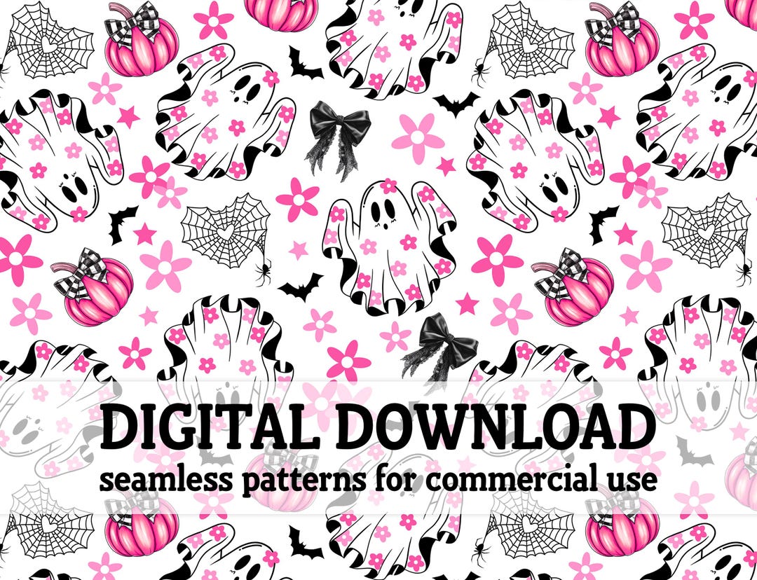 Cute Pink Ghosts Seamless Pattern PNG, Halloween Sublimation Digital ...