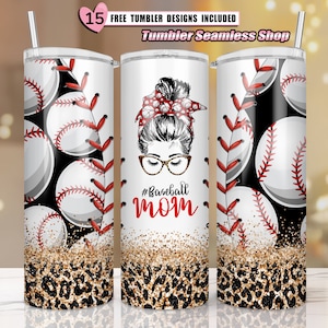 20oz Skinny Tumbler Sublimation Designs Leopard Baseball Mom Tumbler for Straight/Tapered Tumbler Design - SEAMLESS Dirty Baseball PNG