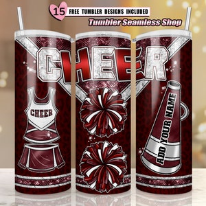 Cheer tumbler wrap, Cheerleader Leopard, add your own text tumbler wrap, 20oz skinny tumbler wrap sublimation designs for tumblers Png - V03