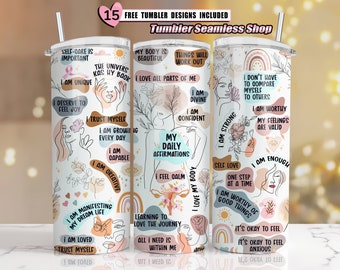 20oz skinny tumbler wrap designs, Mental Health, Daily Affirmations, Sublimation Design png, tumbler wrap, Template Digital Download