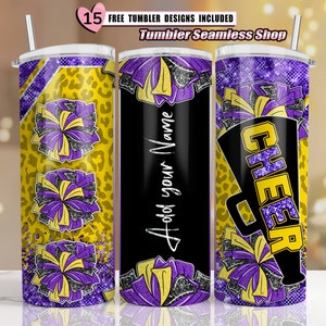 Cheer tumbler wrap, Cheerleader Leopard, add your own text tumbler wrap, 20oz skinny tumbler wrap designs Template, sublimation PNG - H6
