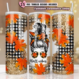 Fall Vibes Tumbler PNG, Hello Fall Tumbler Sublimation Design Download, 20oz Skinny Tumbler Design PNG, Autumn Vibes, Thanksgiving Tumbler