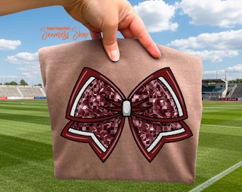 Maroon Glitter Cheer Bow PNG, Cheerleader Sublimation Design, Sparkle Hair Bow Clip, Digital Download