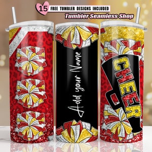 Cheer tumbler wrap, Cheerleader Leopard, add your own text tumbler wrap, 20oz skinny tumbler wrap designs Template, sublimation PNG - V05