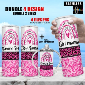 BOY MAMA, mama&#39;s boy Boho Rainbow Tumbler png Wrap Set, Sublimation Digital Download Kids Water Bottle 12oz Skinny Straight 20oz tumbler PNG