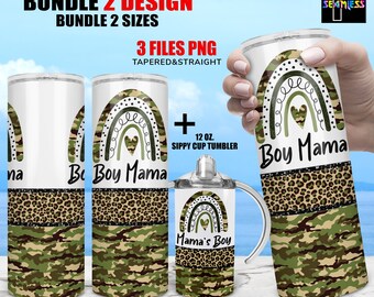 Boy Mama, Mama's Boy Boho Rainbow tumbler png wrap set, Sublimation Digital Download Kids Water Bottle 12oz skinny straight 20oz tumbler PNG