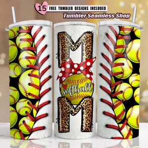 Softball Mom, Softball Leopard, 20oz Skinny Tumbler Sublimation Designs for Tapered | Straight tumbler sublimation, PNG Digital Download