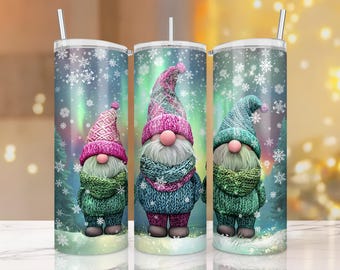 Gnome Tumbler Wrap, Christmas Gnome PNG, Winter Scene 20oz Tumbler, Sublimation Download, Gnome Sublimation Design, Digital Christmas PNG