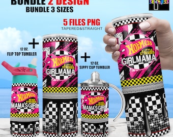 HOT MESS GIRLMAMA Set Matching 20oz Skinny 12oz Sippy 12oz Flip Top Race mama's Girl tuimelaar Wrap set Kids Waterfles Sublimatie Sjabloon