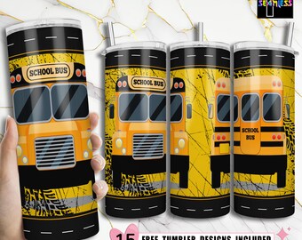 school bus tumbler wrap, 20 oz Skinny Straight & Tapered, Template for Sublimation, Full Tumbler Wrap, PNG Instant Digital Download