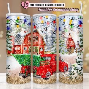 vintage red truck 20 oz Skinny Tumbler Sublimation, christmas truck tumbler wrap, Design Template, Design 2022, Digital Download PNG