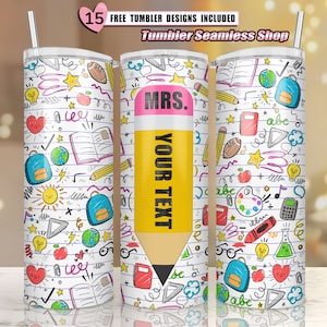 Teacher Tumbler PNG, Add Your Name tumbler, 20 oz Skinny Sublimation Designs, Teacher Pencil Tumbler Wrap, Sublimation PNG, Digital Download