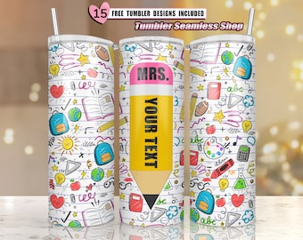 Vaso de profesor PNG, vaso Añade tu nombre, diseños de sublimación flacos de 20 oz, envoltura de vaso de lápiz de profesor, PNG de sublimación, descarga digital