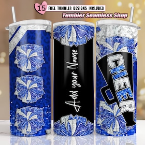 Cheer tumbler wrap, Cheerleader Leopard, add your own text tumbler wrap, 20oz skinny tumbler wrap designs Template, sublimation PNG - B01