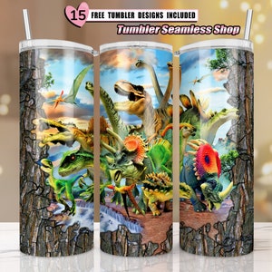 Dinosaurier Tumbler Wrap png, Dinosaurier 20 Unzen Skinny Tumbler Sublimationsentwürfe für gerade / konischen Becher PNG Datei Digital Download