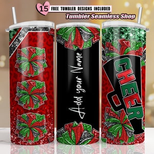 Cheer tumbler wrap, Cheerleader Leopard, add your own text tumbler wrap, 20oz skinny tumbler wrap designs Template, sublimation PNG - V08