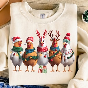 Chicken Christmas PNG, holiday chicken design, chickens with scarves, Christmas chickens PNG, download, sublimation, PNG T-shirt design