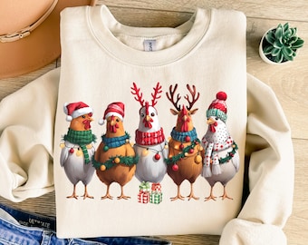 Chicken Christmas PNG, holiday chicken design, chickens with scarves, Christmas chickens PNG, download, sublimation, PNG T-shirt design