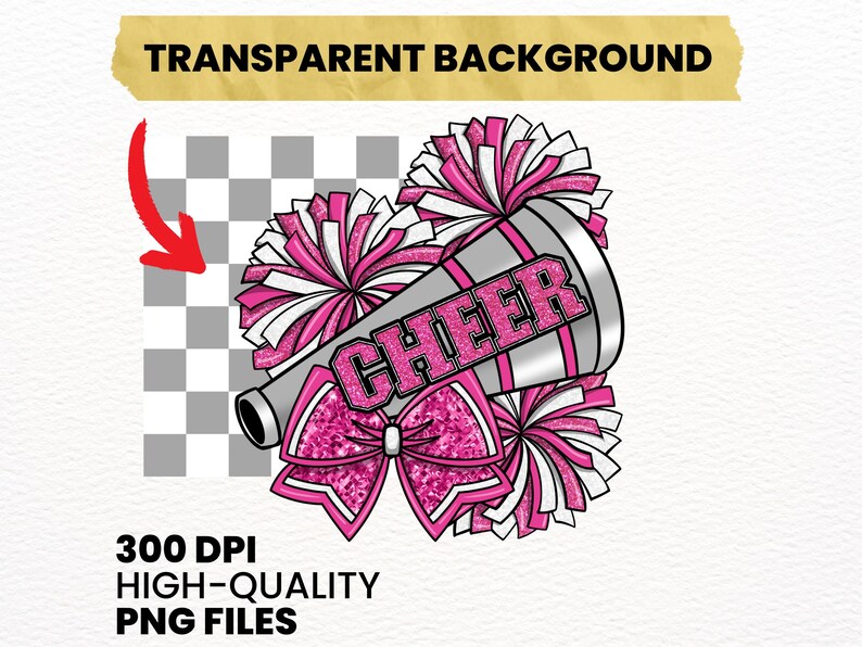 Cheerleading Pom Poms, Pink Glitter Cheer PNG, Sublimation Download ...