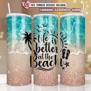 Beach Tumbler Sublimation Design, 20 oz Skinny Tumbler Wrap Sunset, summer sublimation tumbler designs, SEAMLESS - PNG Instant Download,